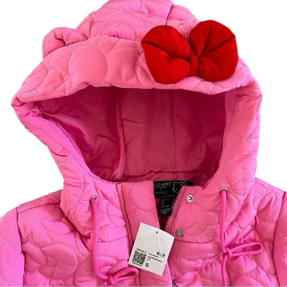NWT Forever 21 X Hello Kitty & Friends Oversized Pink Bow Puffer Jacket Small - Picture 5 of 11